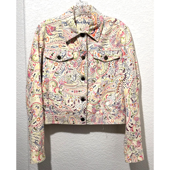 Womens Robert Graham Lambskin Suede Print Jacket Sz XS Cream Multicolor Paisley - Picture 2 of 11